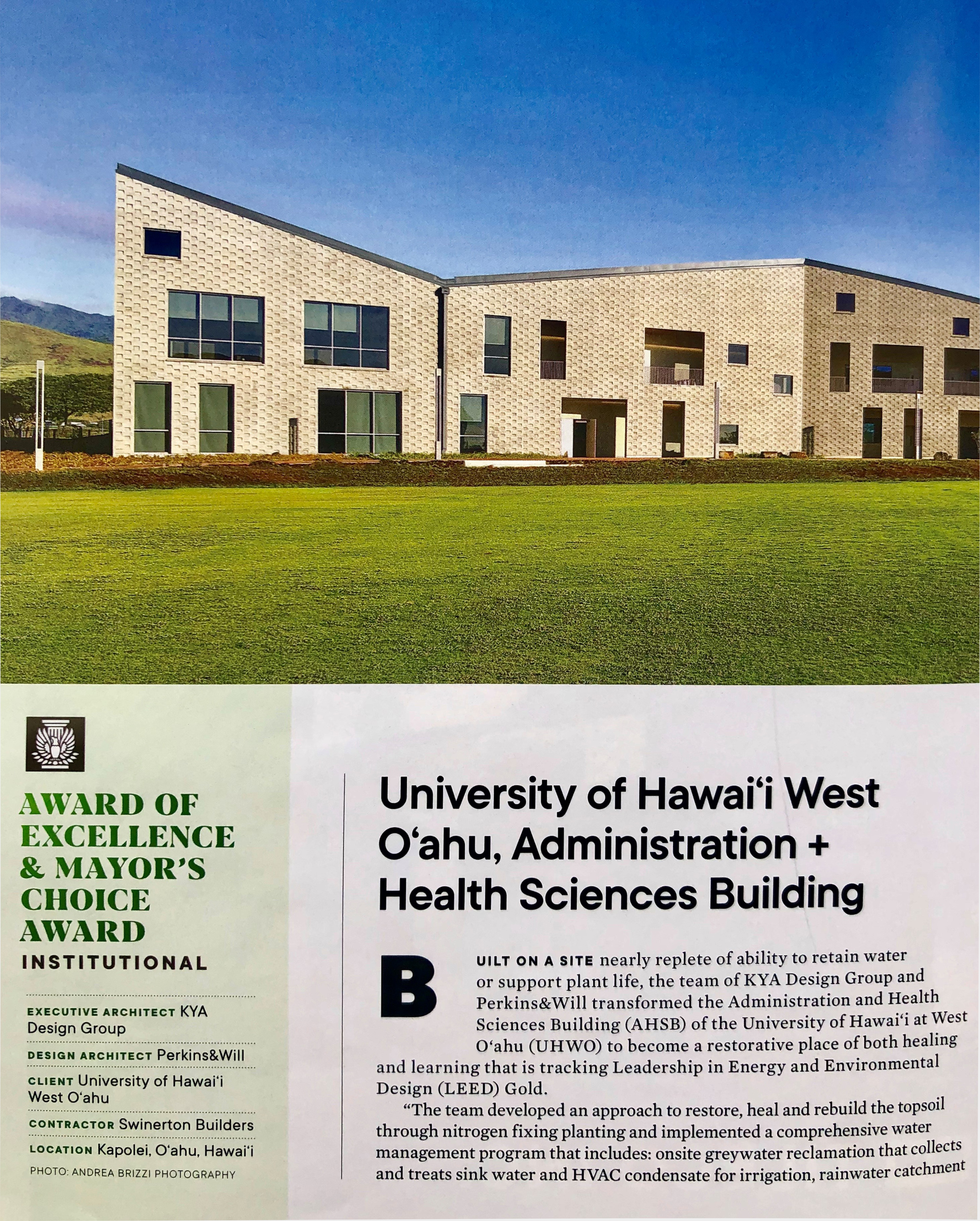 The 2019 AIA Design Awards: Award of Excellence goes to KYA's UH West Oahu, Administration + Health Sciences Building